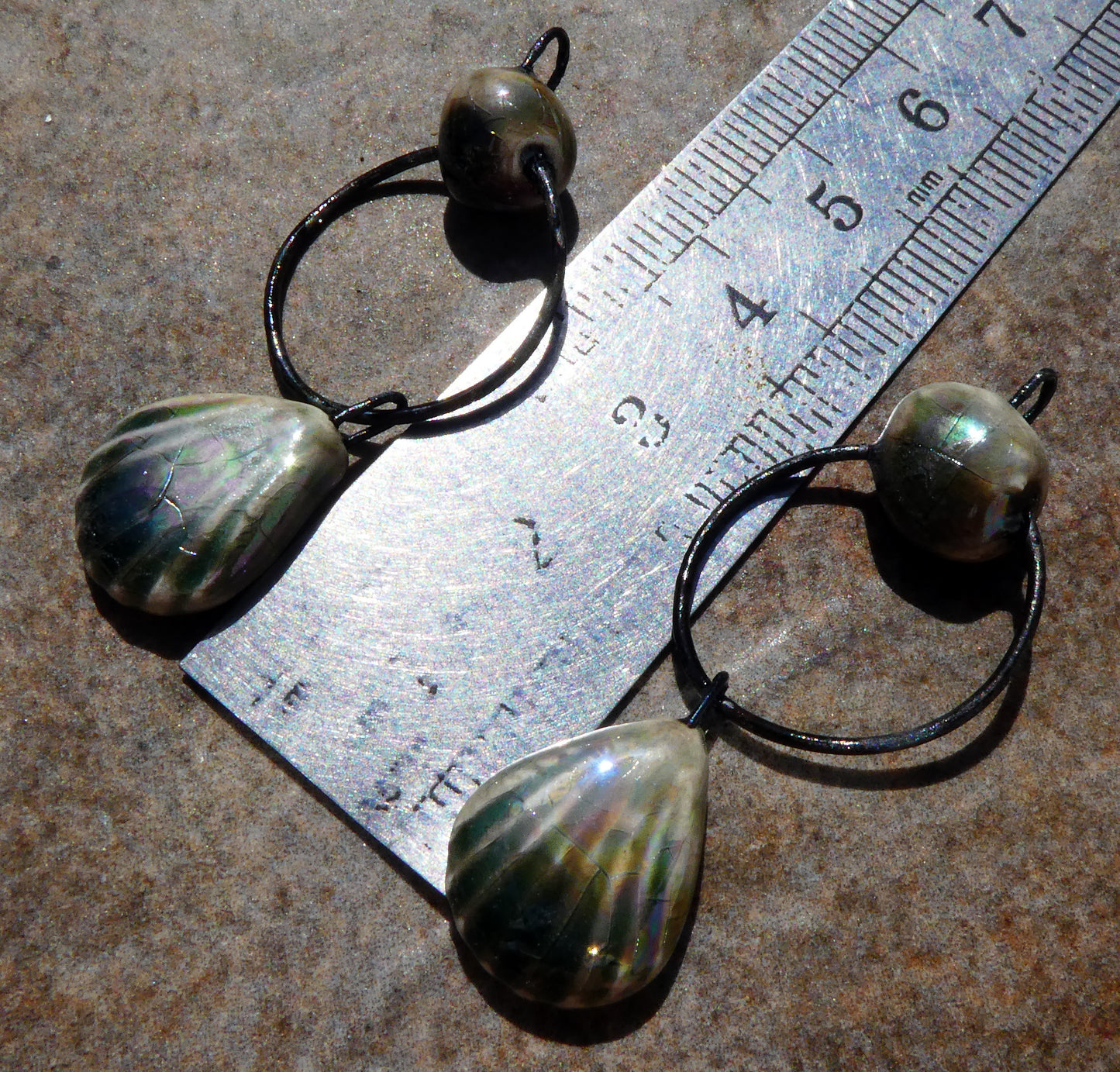 Ceramic Lustrous Hoopy Shell  Dangles- Andromeda