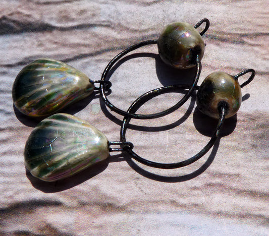 Ceramic Lustrous Hoopy Shell  Dangles- Andromeda