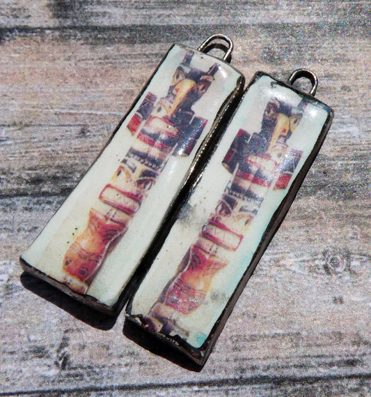 Ceramic Totem Pole Decal Earring Charms #1