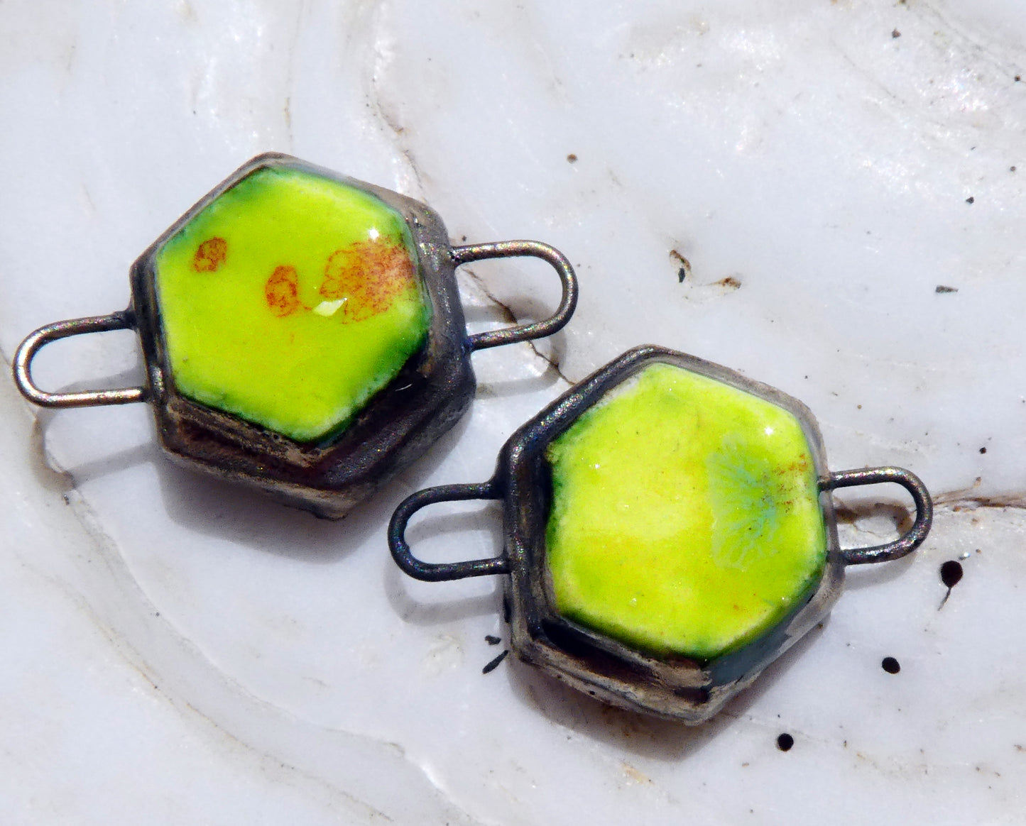 Ceramic Little Moulded Hexagon Connectors -Cherry Limeade