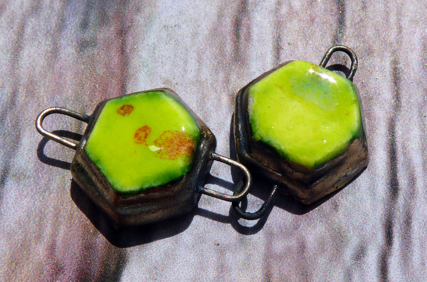 Ceramic Little Moulded Hexagon Connectors -Cherry Limeade