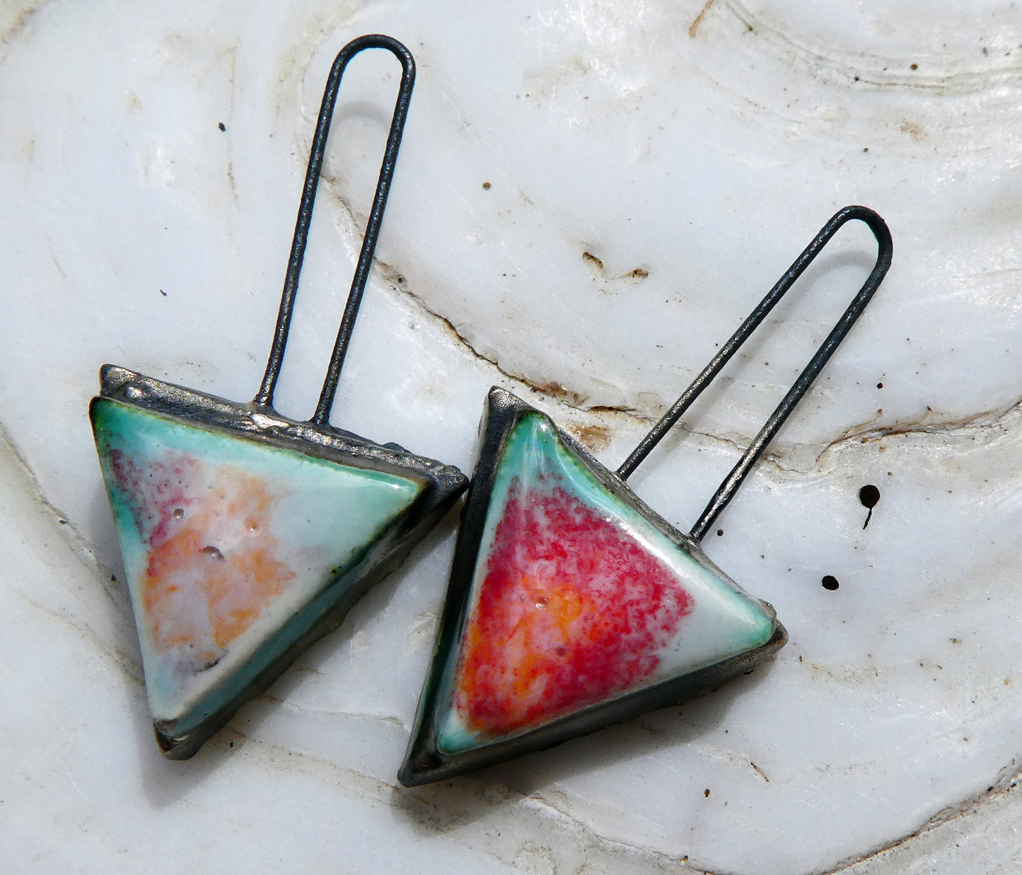 Ceramic Long Hoop Moulded Triangle Charms -Poppy Field
