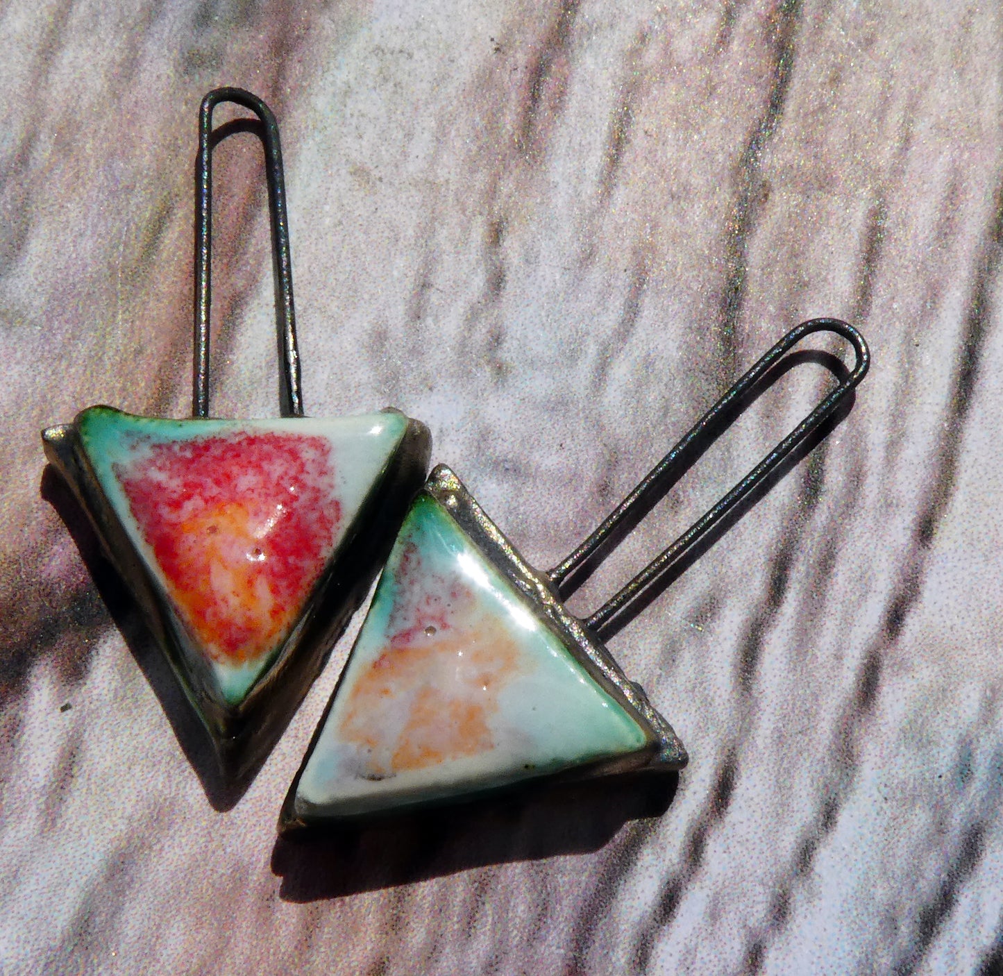 Ceramic Long Hoop Moulded Triangle Charms -Poppy Field