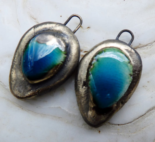 Ceramic Moulded Pebble Charms -Oriental Blue
