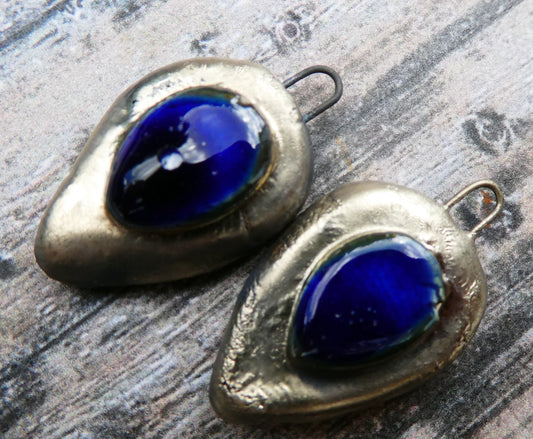 Ceramic Moulded Pebble Charms -Mirror Blue