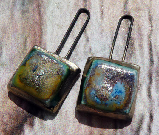 Ceramic Long Hoop Moulded Square Charms -Outer Space