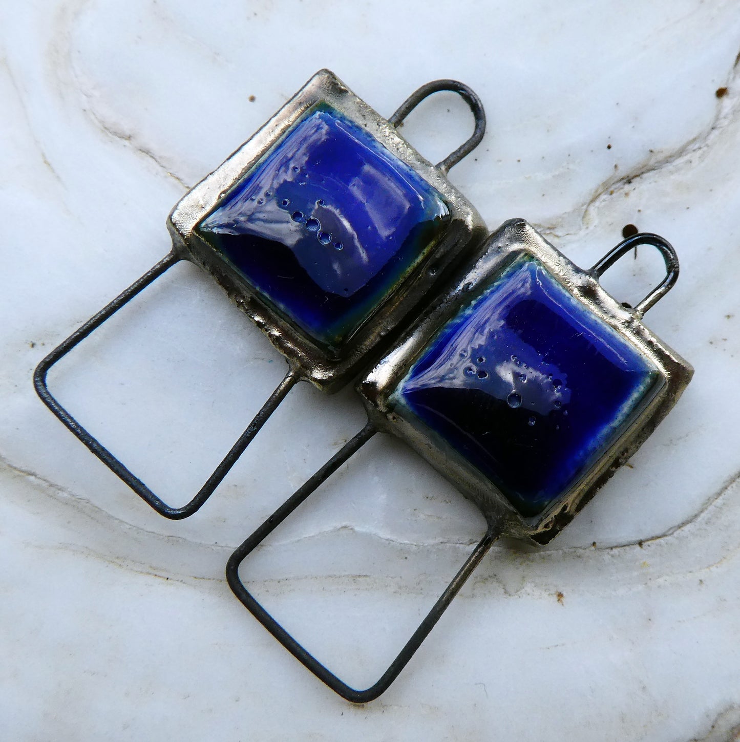 Ceramic Square Hoop Moulded Square Connectors - Mirror Blue