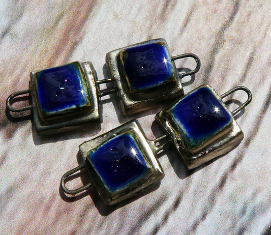 Ceramic Double Square Moulded Connectors -Mirror Blue