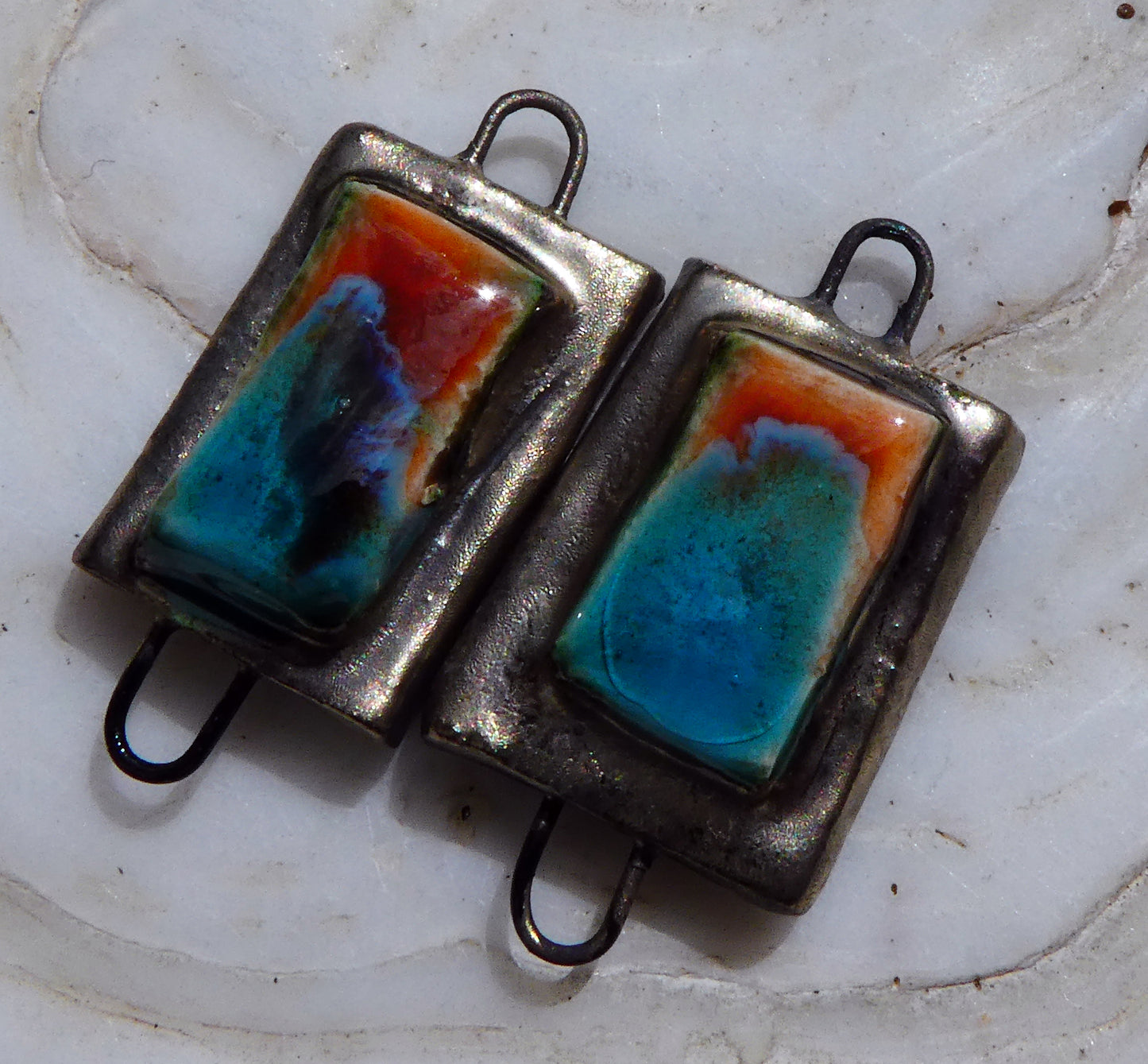 Ceramic Rectangle Moulded Connectors - Vermillion Sunburst
