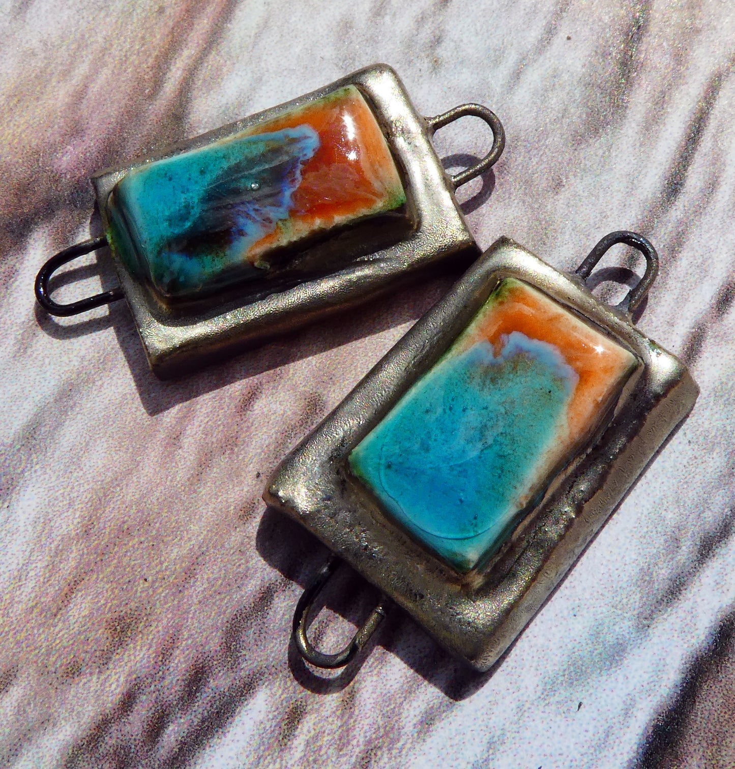 Ceramic Rectangle Moulded Connectors - Vermillion Sunburst