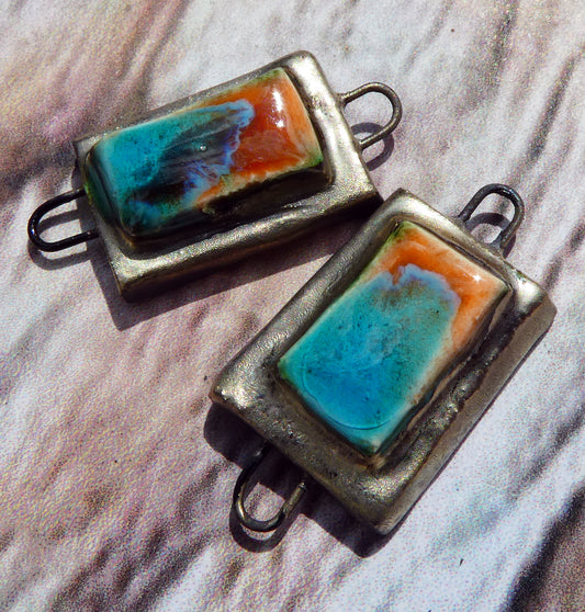 Ceramic Rectangle Moulded Connectors - Vermillion Sunburst