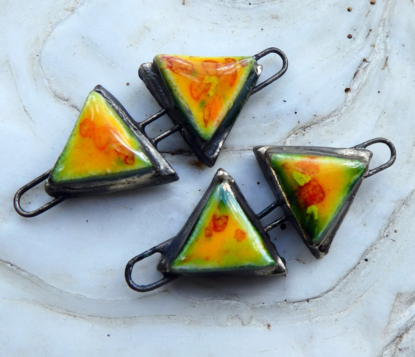 Ceramic Double Triangle Moulded Connectors -Sassy Orange