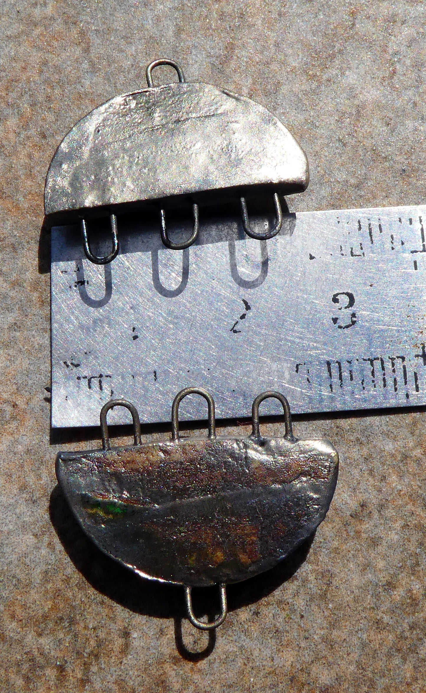 Ceramic Semi Circle Three Hoop Moulded Connectors -Mirror Blue