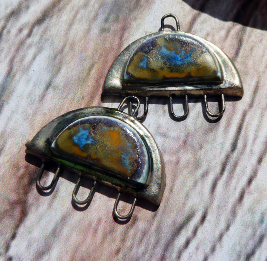 Ceramic Semi Circle Three Hoop Moulded Connectors -Outer Space