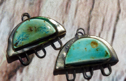 Ceramic Semi Circle Three Hoop Moulded Connectors - Blue Guppy