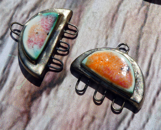 Ceramic Semi Circle Three Hoop Moulded Connectors - Poppy Field