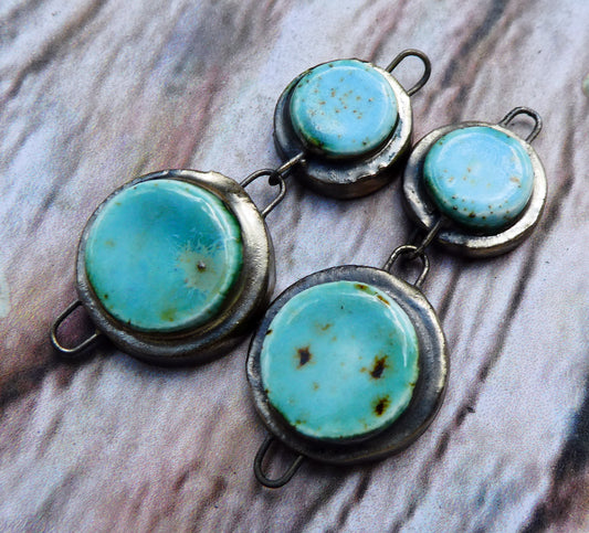 Ceramic Double Disc Moulded Dangle Connectors -Turquoise Sandstone and Blue Guppy