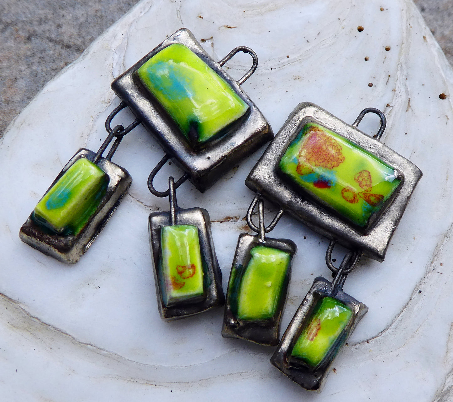 Ceramic Moulded Rectangle Trio Dangles -Cherry Limeade