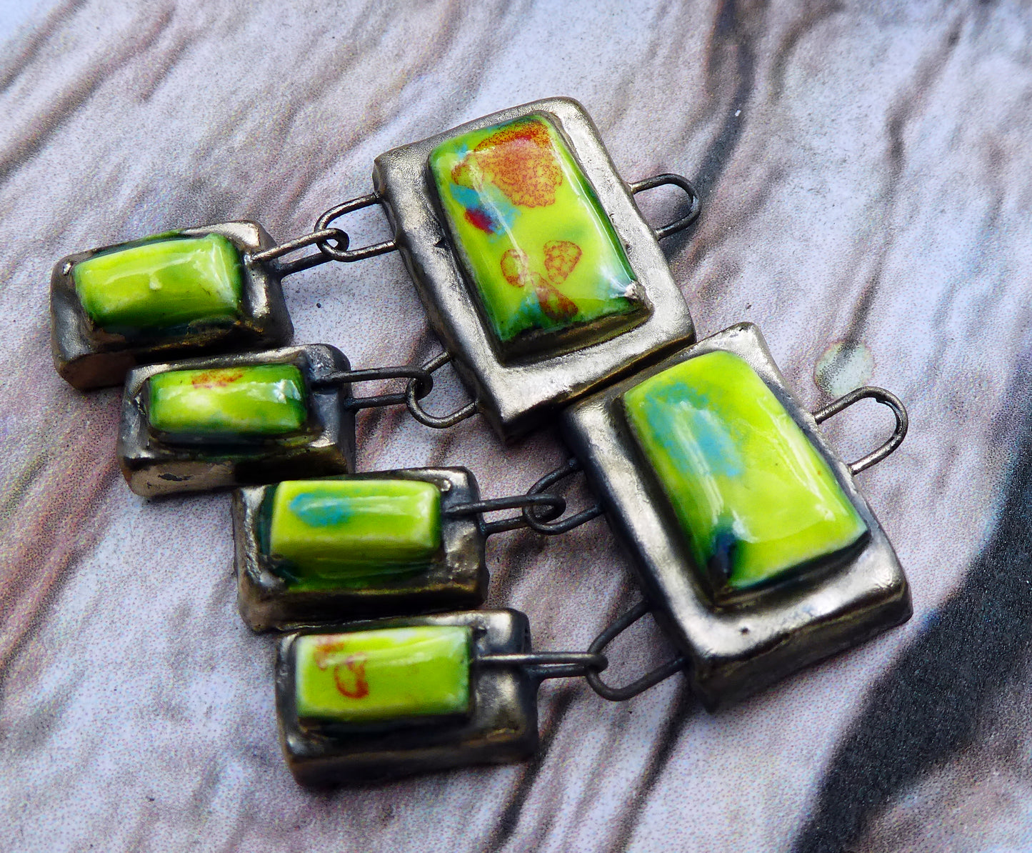 Ceramic Moulded Rectangle Trio Dangles -Cherry Limeade