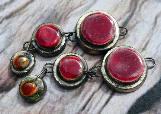 Ceramic Moulded Disc Trio Dangles -Fushia Fantastic,Pillar Box and Vermillion Sunburst