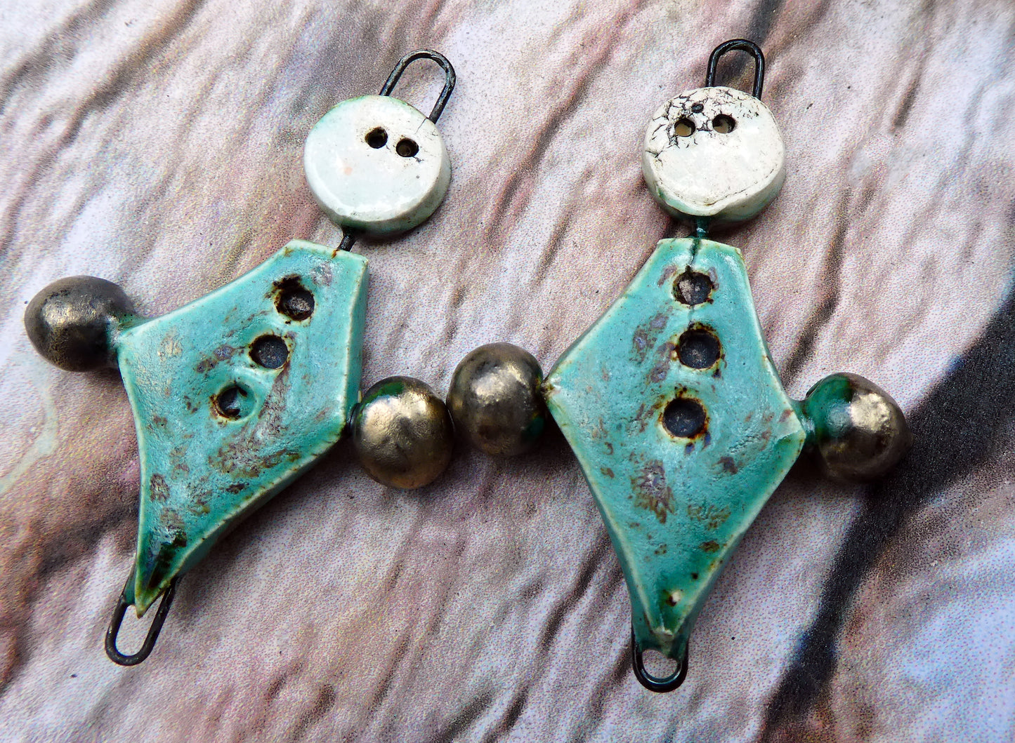 Ceramic Simple Souls Connectors - Turquoise Sprinkle