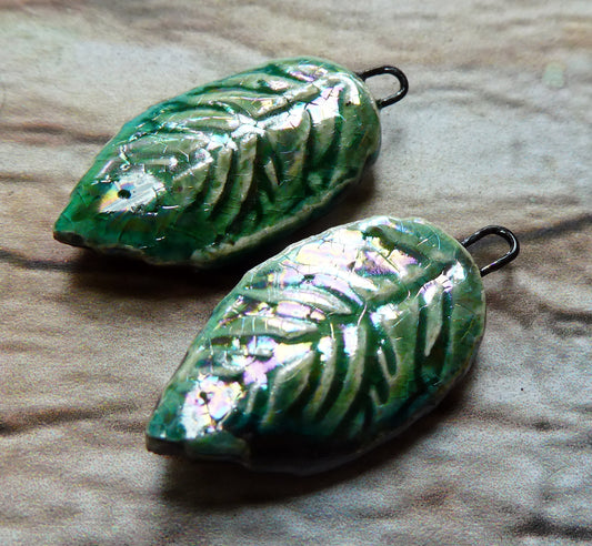 Ceramic Lustrous Leaf Charms- Algae Bloom