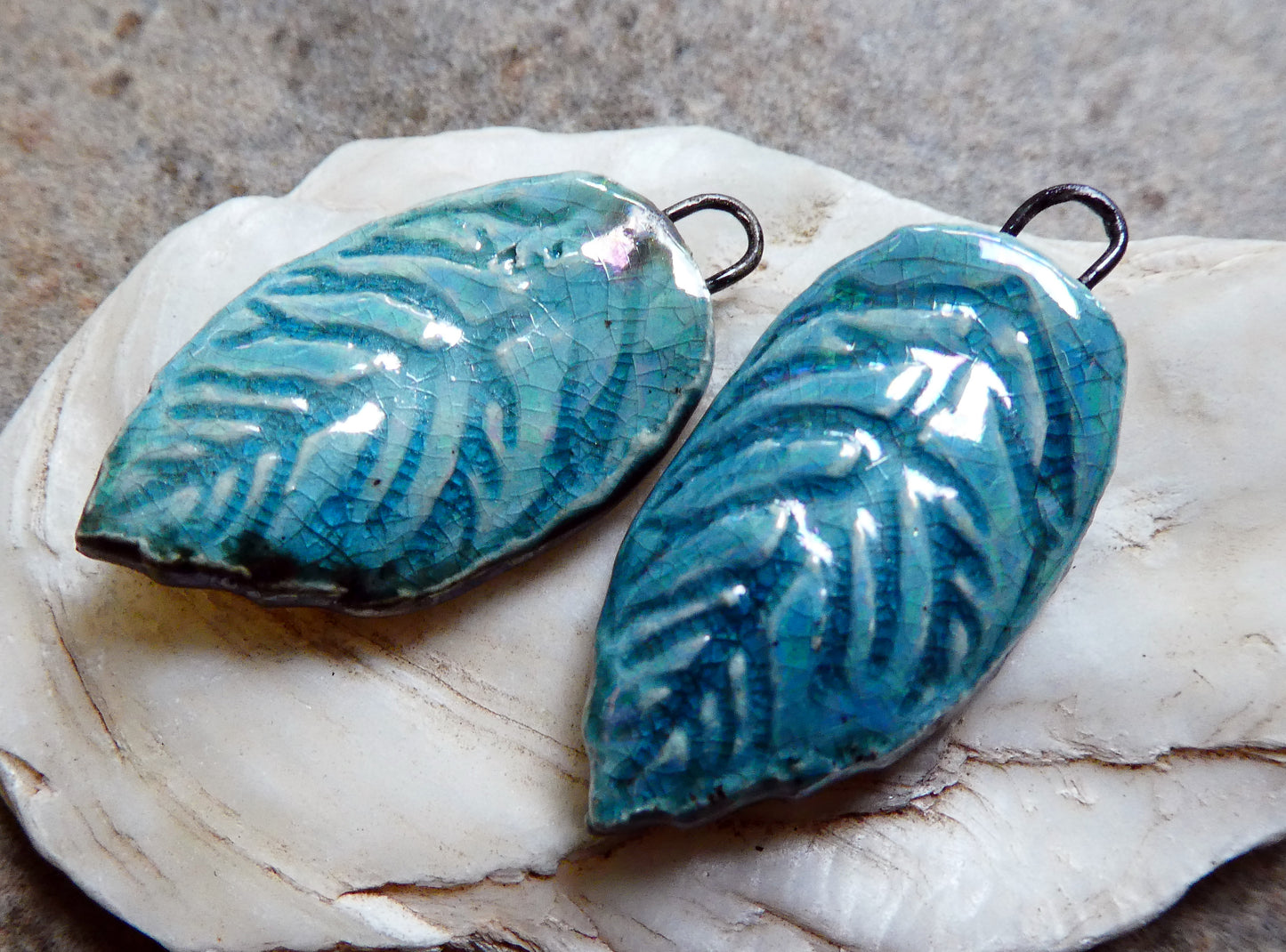 Ceramic Lustrous Leaf Charms- Topaz