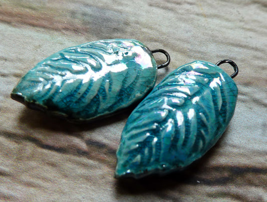 Ceramic Lustrous Leaf Charms- Topaz