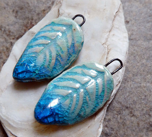 Ceramic Lustrous Leaf Charms- Turquoise Crackle