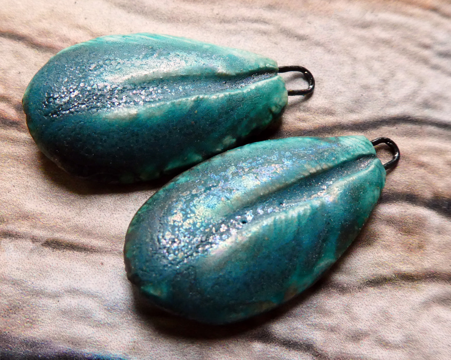 Ceramic Feather Charms- Antique Turquoise