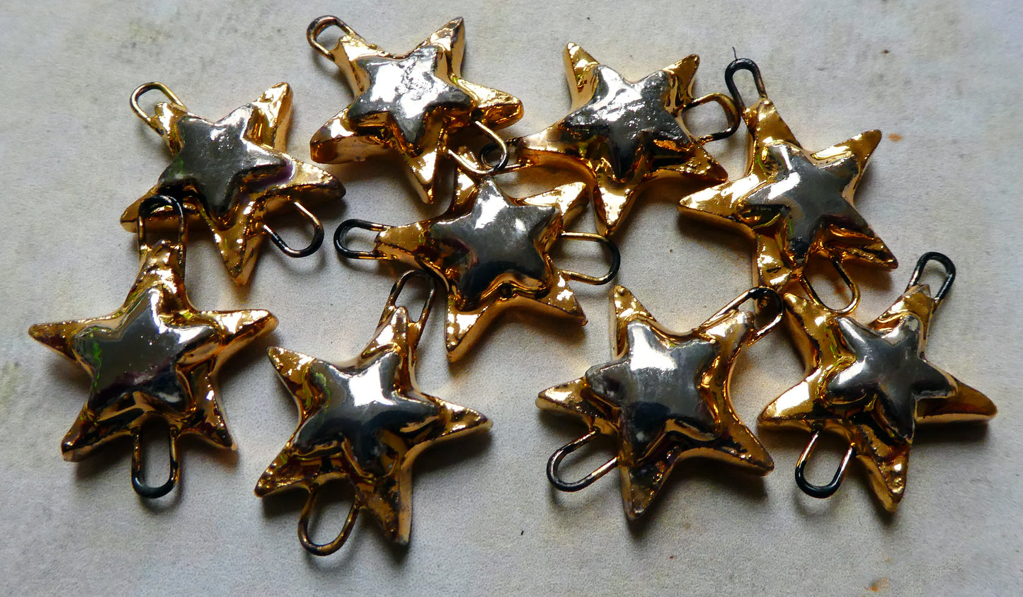 Ceramic Moulded Stars Earring Connectors - Gold and Platinum Lustre