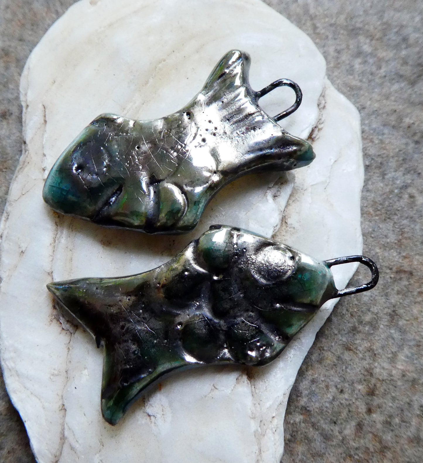 Ceramic Shimmering Lustrous Fish Charms- Topaz