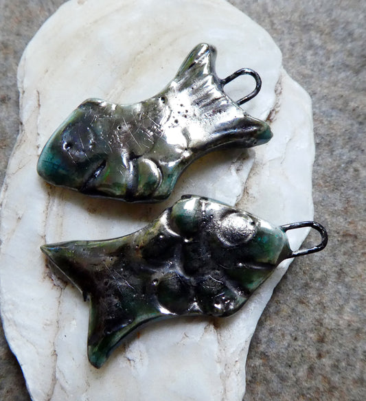 Ceramic Shimmering Lustrous Fish Charms- Topaz