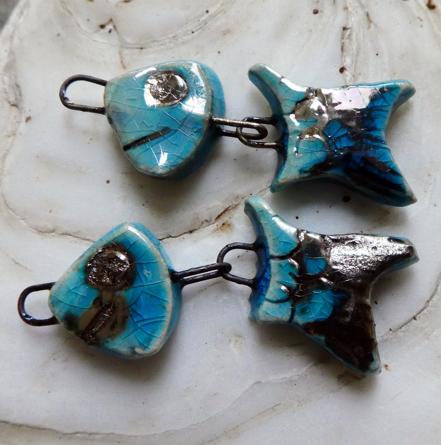 Ceramic Shimmering Lustrous Fish Dangles- Taunton Turquoise