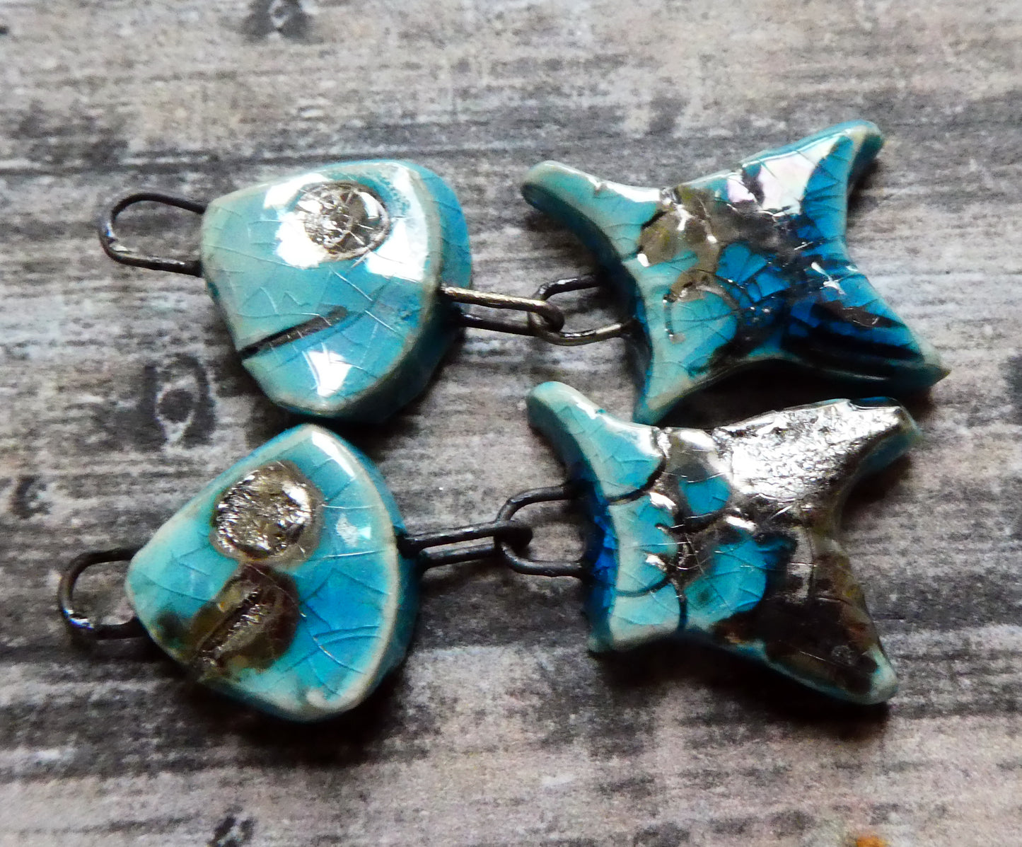 Ceramic Shimmering Lustrous Fish Dangles- Taunton Turquoise