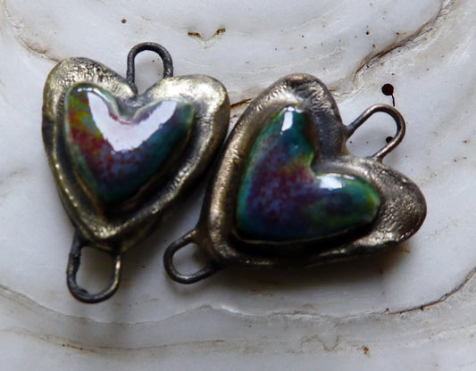 Ceramic Little Moulded Heart Connectors -Floral Fantasy
