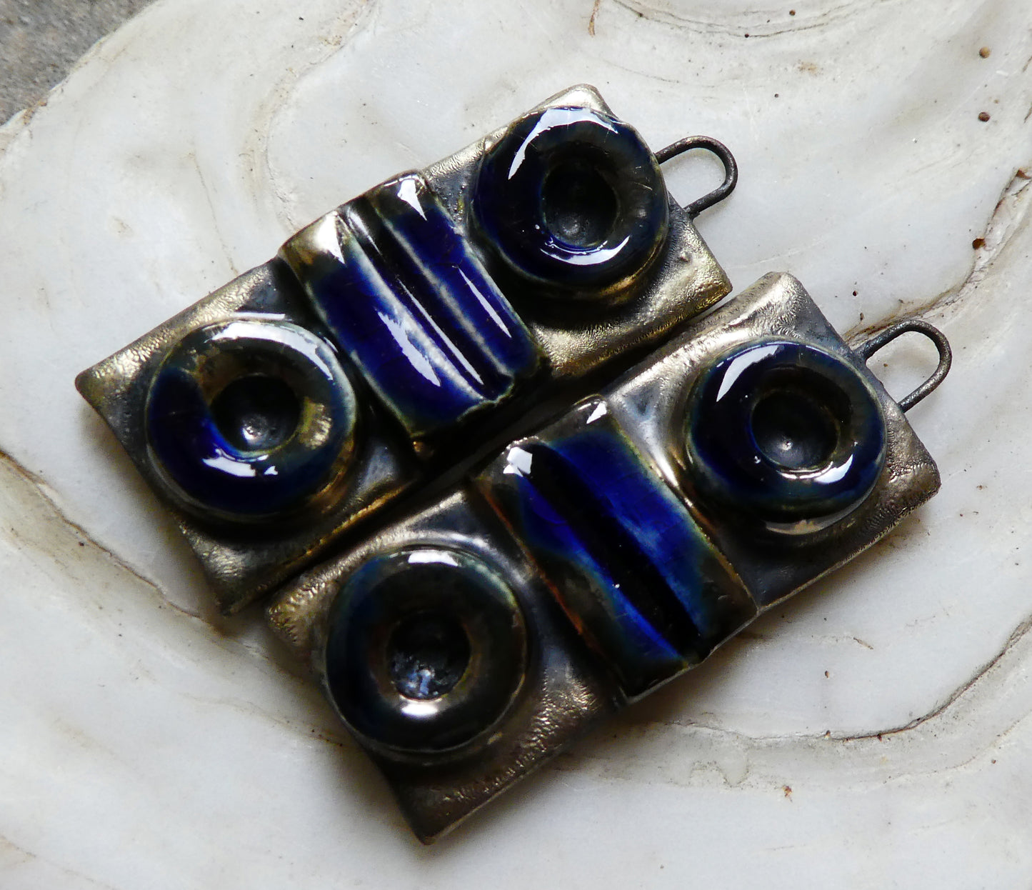 Ceramic Moulded Tablet Charms #2- Mirror Blue