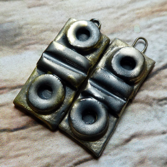 Ceramic Moulded Tablet Charms #2- Pewter
