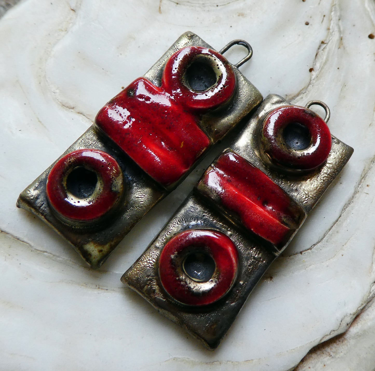 Ceramic Moulded Tablet Charms #2- Bright Red