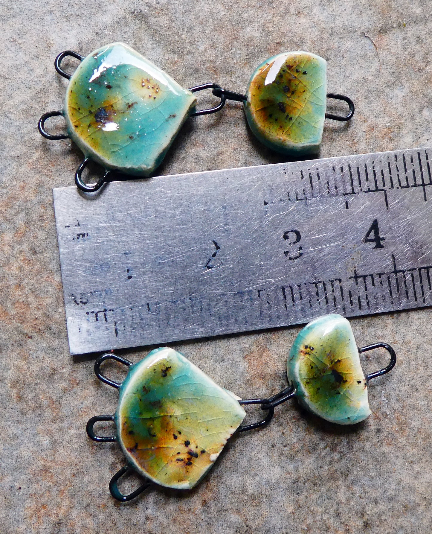 Ceramic Three Hoop Dangle Connectors - Lotus Blossom