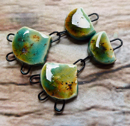 Ceramic Three Hoop Dangle Connectors - Lotus Blossom