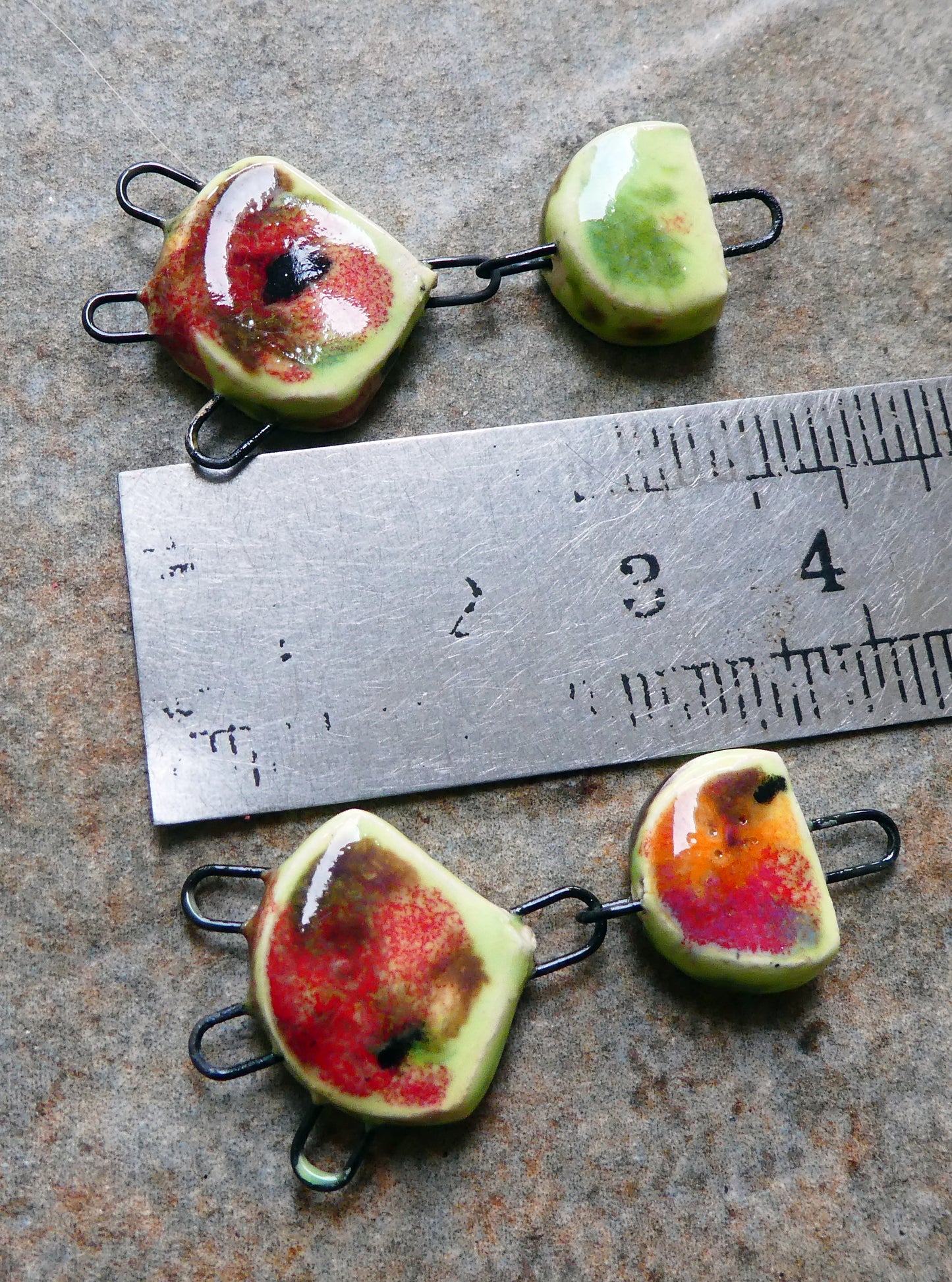 Ceramic Three Hoop Dangle Connectors -Mixed Melon