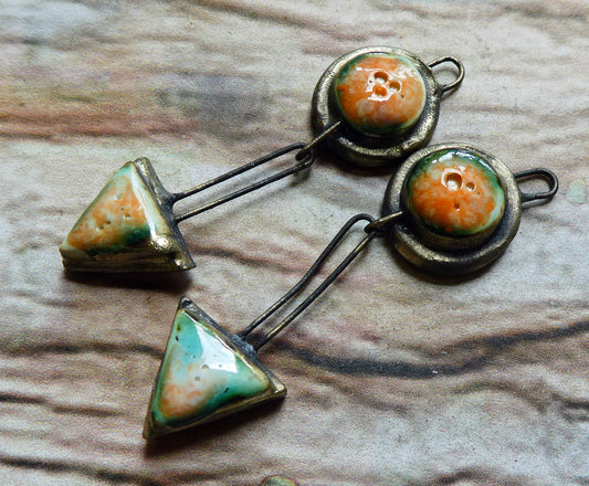Ceramic Moulded Disc and Triangle Dangles - Poppy Field