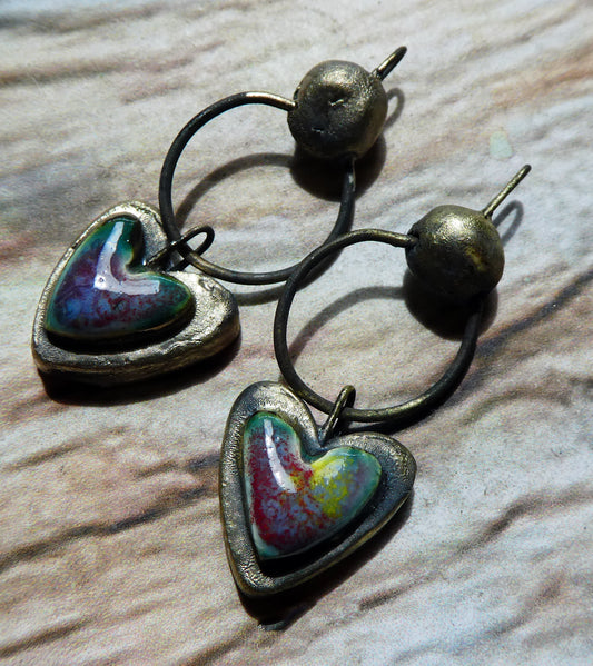 Ceramic Moulded Bobble and Heart Dangles -Floral Fantasy