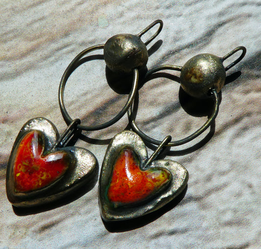 Ceramic Moulded Bobble and Heart Dangles -Firecracker