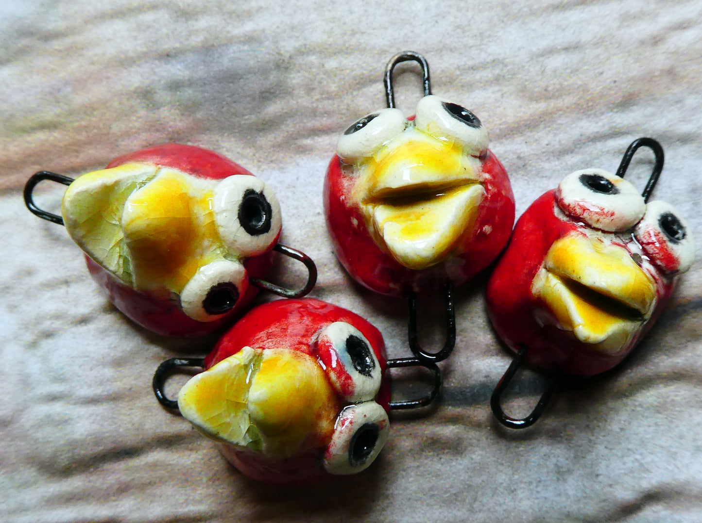 Ceramic Bird Face Connectors - Red