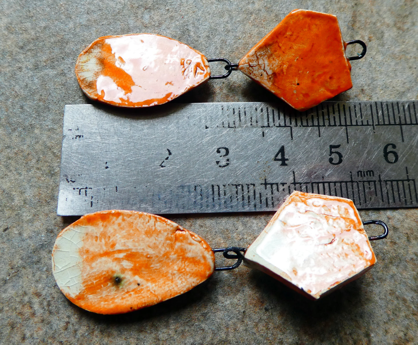 Ceramic Bird and Feather Dangles - Mandarin