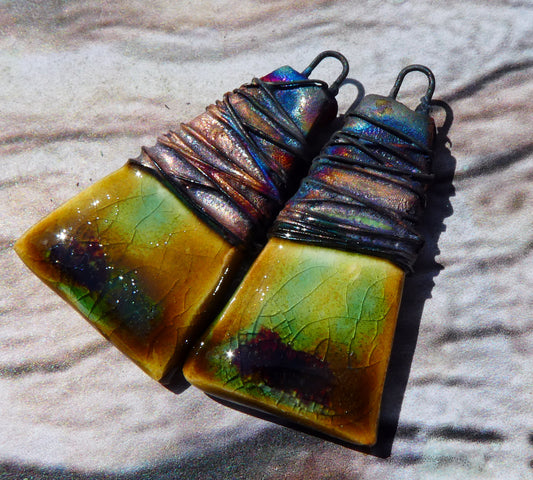Ceramic Wire Wrapped Wedge Charms -Billabong