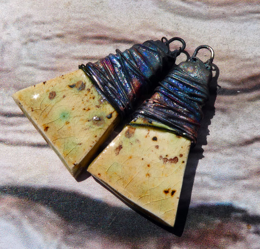 Ceramic Wire Wrapped Wedge Charms -Cappuccino Mint