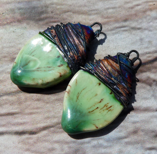 Ceramic Wire Wrapped Teardrop Charms -Peppermint Speckol